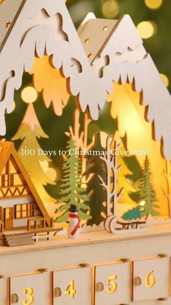 Lit Wooden Snowy Cabin Advent Calendar Giveaway (Instagram)